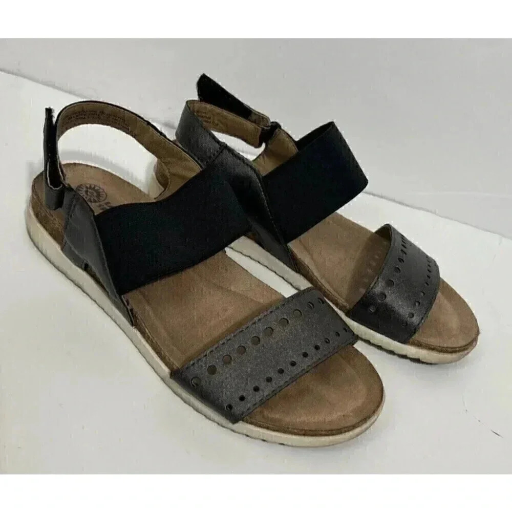 Earth Spirit Womens Sandals Metallic Gray Slingback Black Elastic Size 6 - Picture 3 of 12